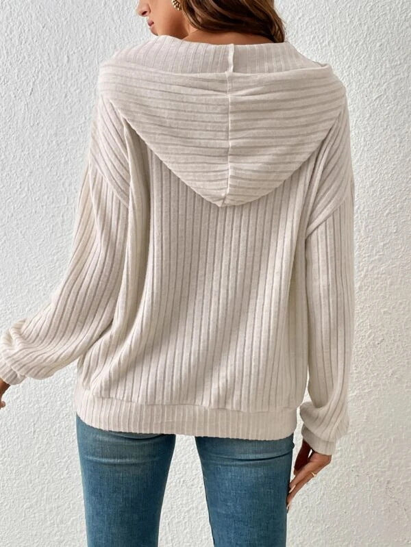 Winter Sunken Stripe Knit Sweater Hoodie