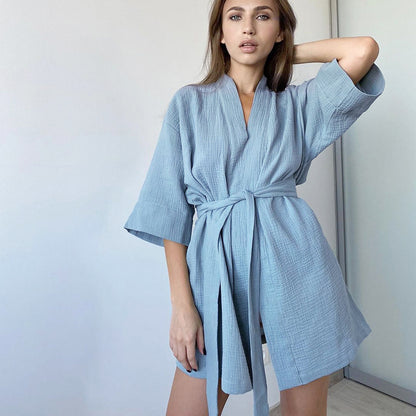 Casual Double Layer Short Cardigan Bathrobe