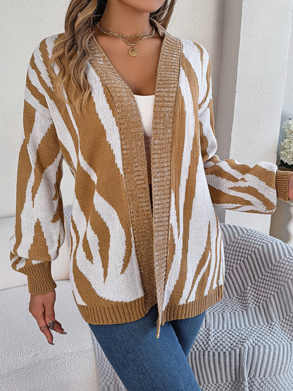 Casual Striped Knitted Lantern Sleeve Cardigan