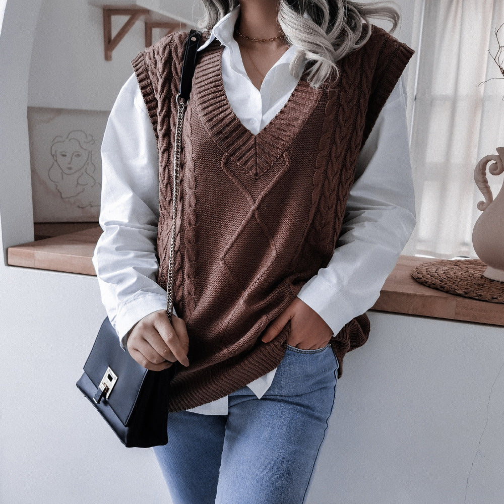 Casual Twist Knitted Loose Sweater Vest