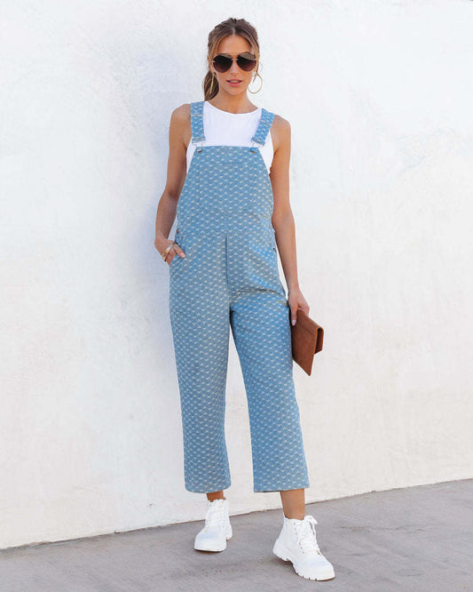 Casual Jacquard Suspender Denim Jumpsuit