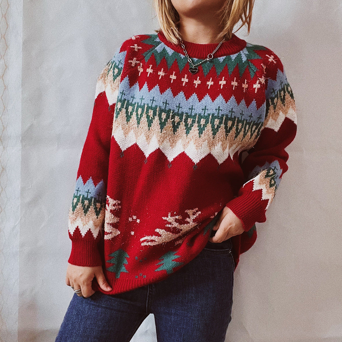 Christmas Thickened Raglan Sleeve Pullover Sweater