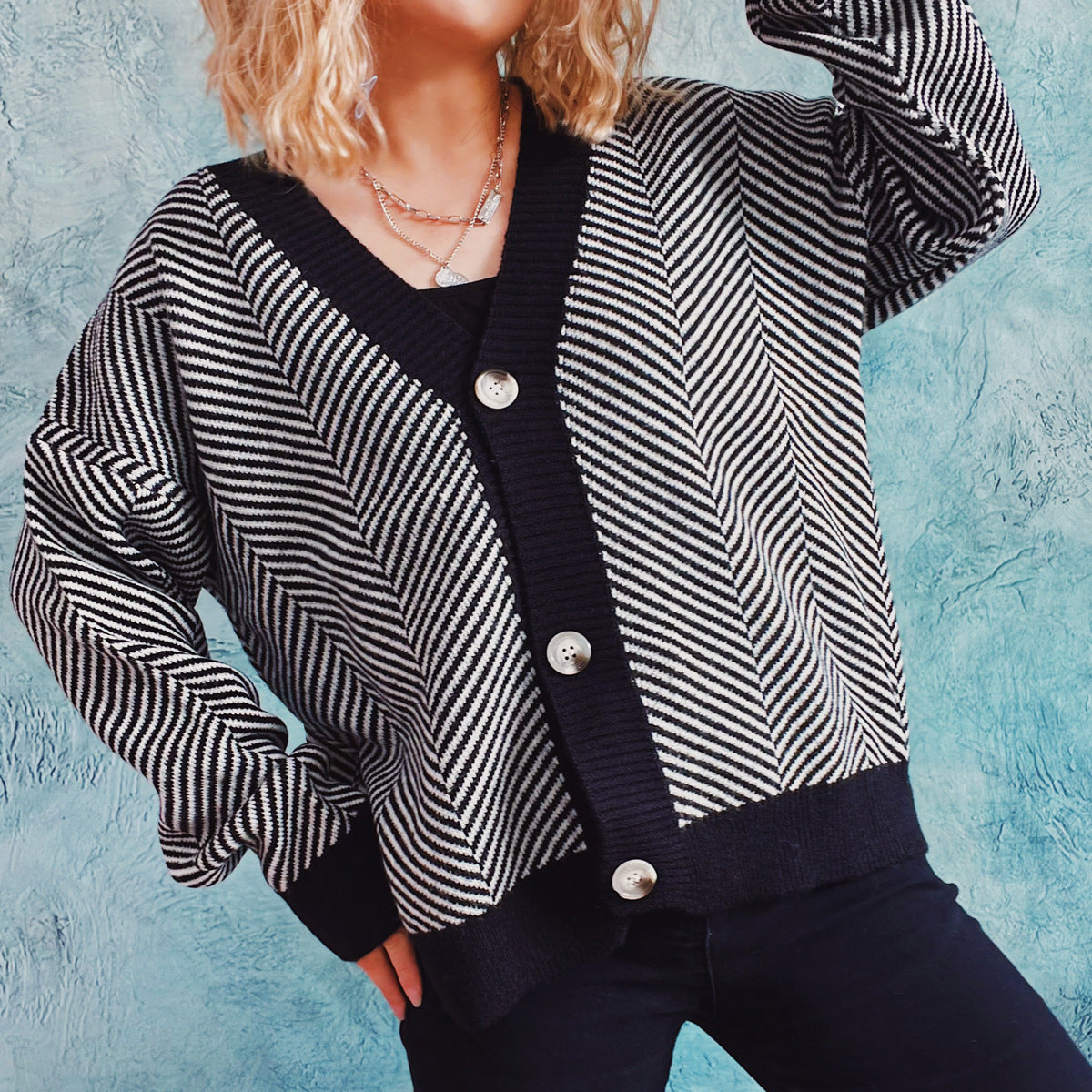 Winter Diagonal Striped Casual Cardigan Sweater