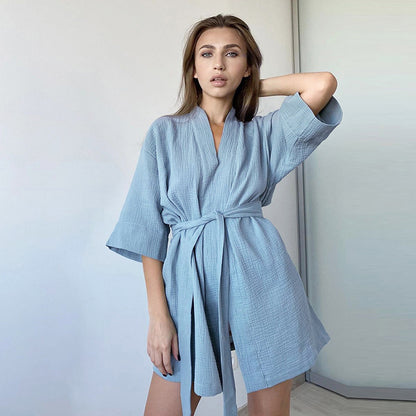 Casual Double Layer Short Cardigan Bathrobe