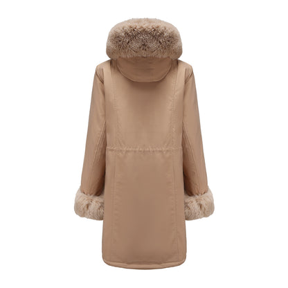 Detachable Fur Collar Hooded Jacket Parkas