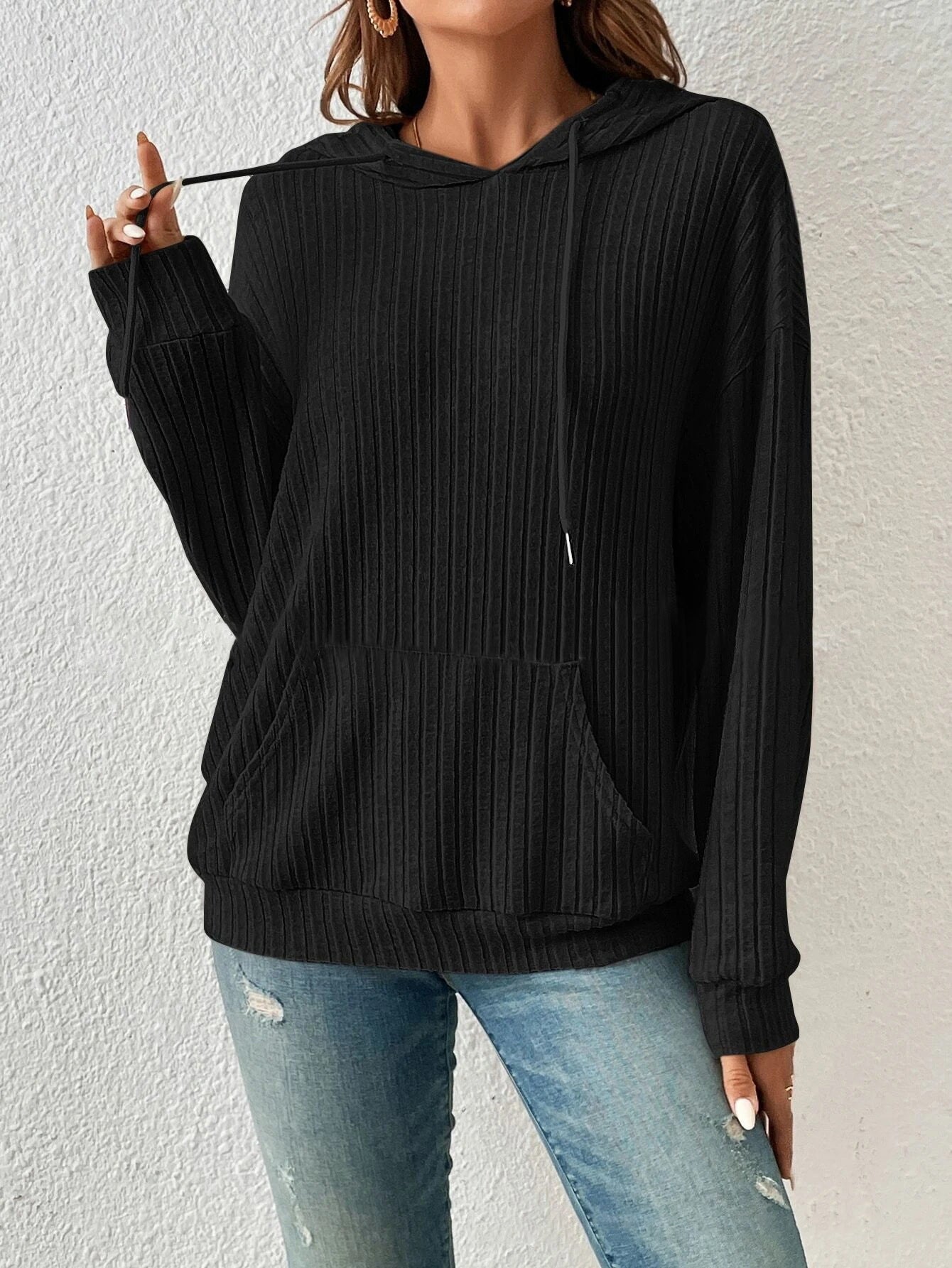 Winter Sunken Stripe Knit Sweater Hoodie