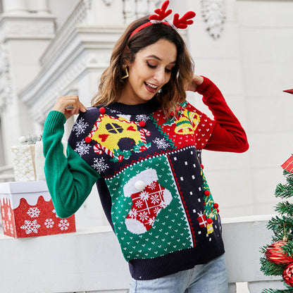 Christmas Tree Bells Snowflake Knitted Pullover Sweater