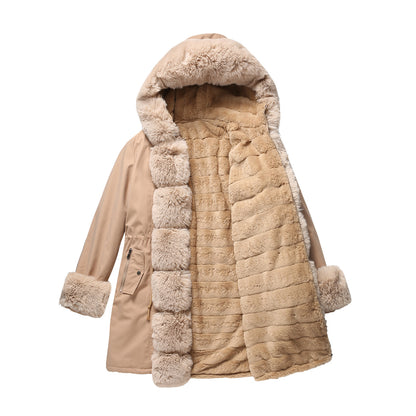 Detachable Fur Collar Hooded Jacket Parkas