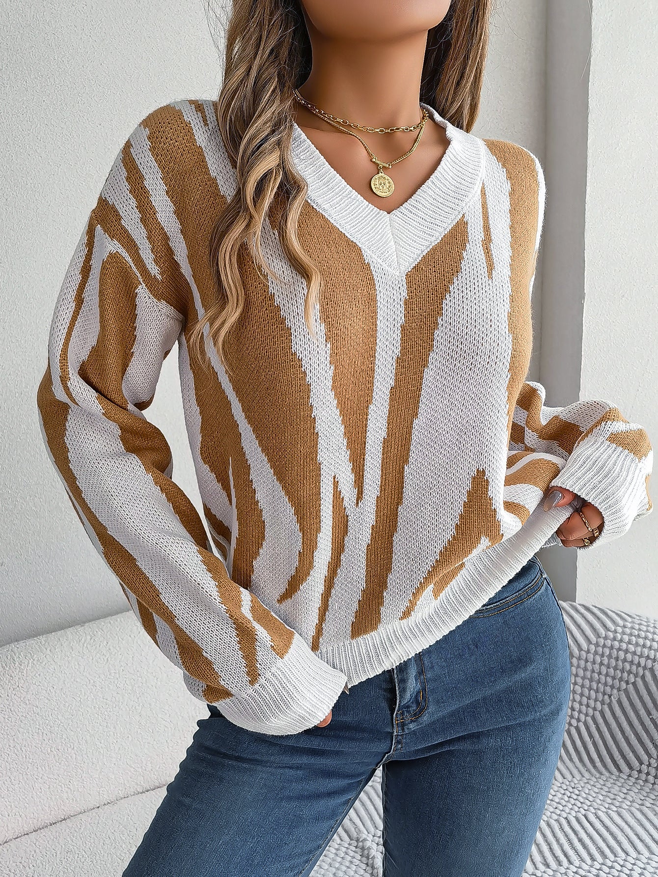 Casual Graffiti Striped Loose Pullover Sweater