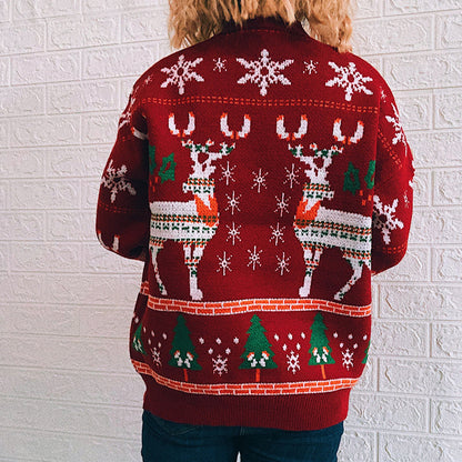 Christmas Elk Snowflake Tree Knitted Pullover Sweater