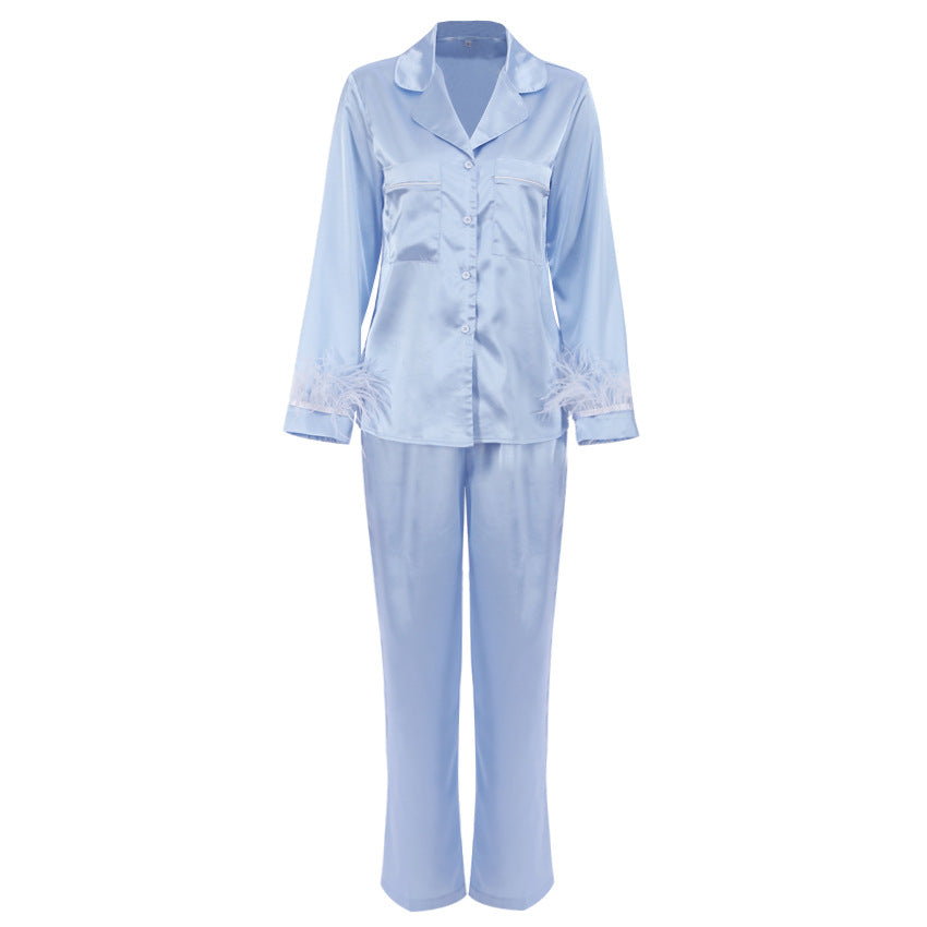 Artificial Silk Feather Detachable Long Sleeve Shorts Pajamas