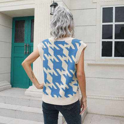Casual Houndstooth Pattern Sweater Vest