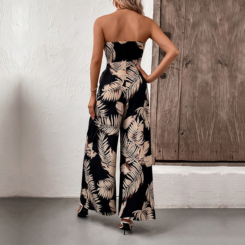 Strapless Sleeveless Tropical Printed Jumpsuit