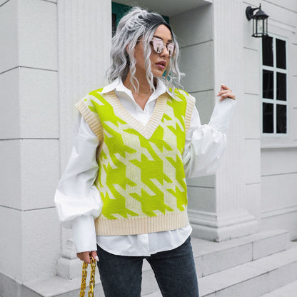 Casual Houndstooth Pattern Sweater Vest
