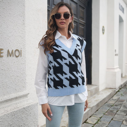 Casual Houndstooth Pattern Sweater Vest