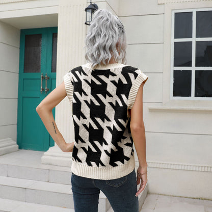 Casual Houndstooth Pattern Sweater Vest