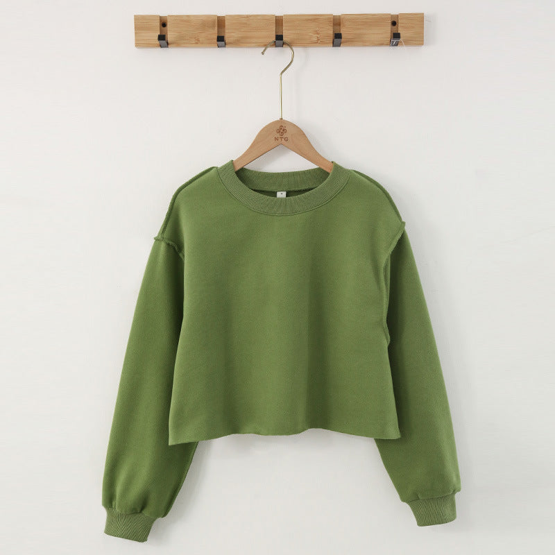 Fleece Lined Long Sleeve Short Cropped Sweatshirt