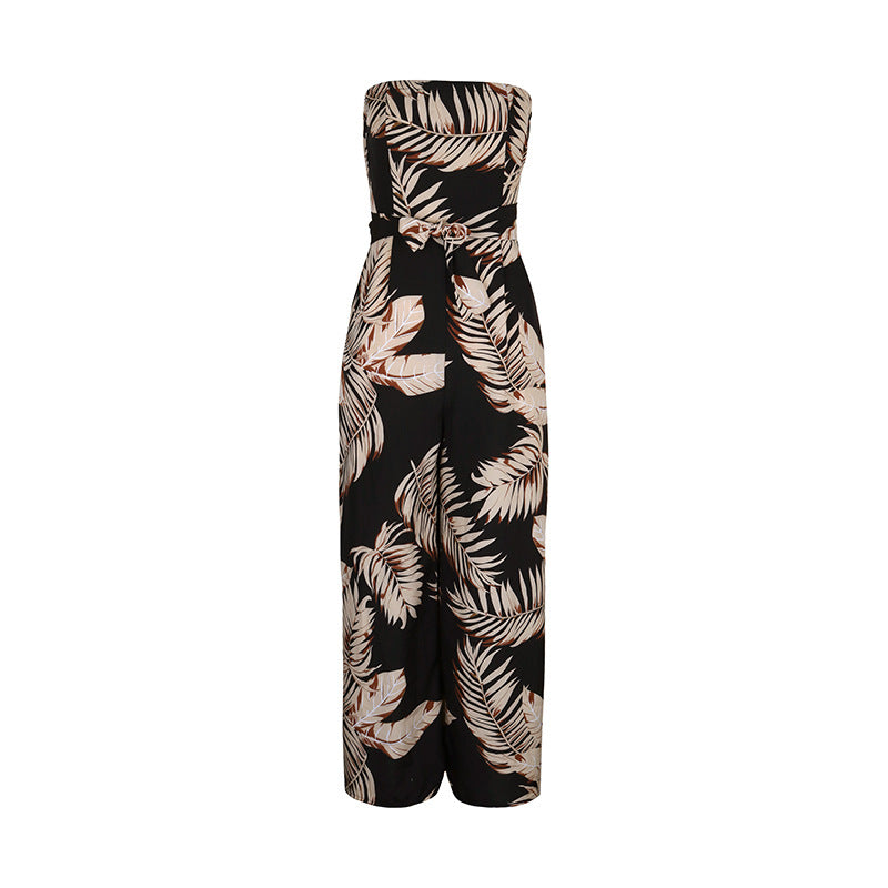 Strapless Sleeveless Tropical Printed Jumpsuit