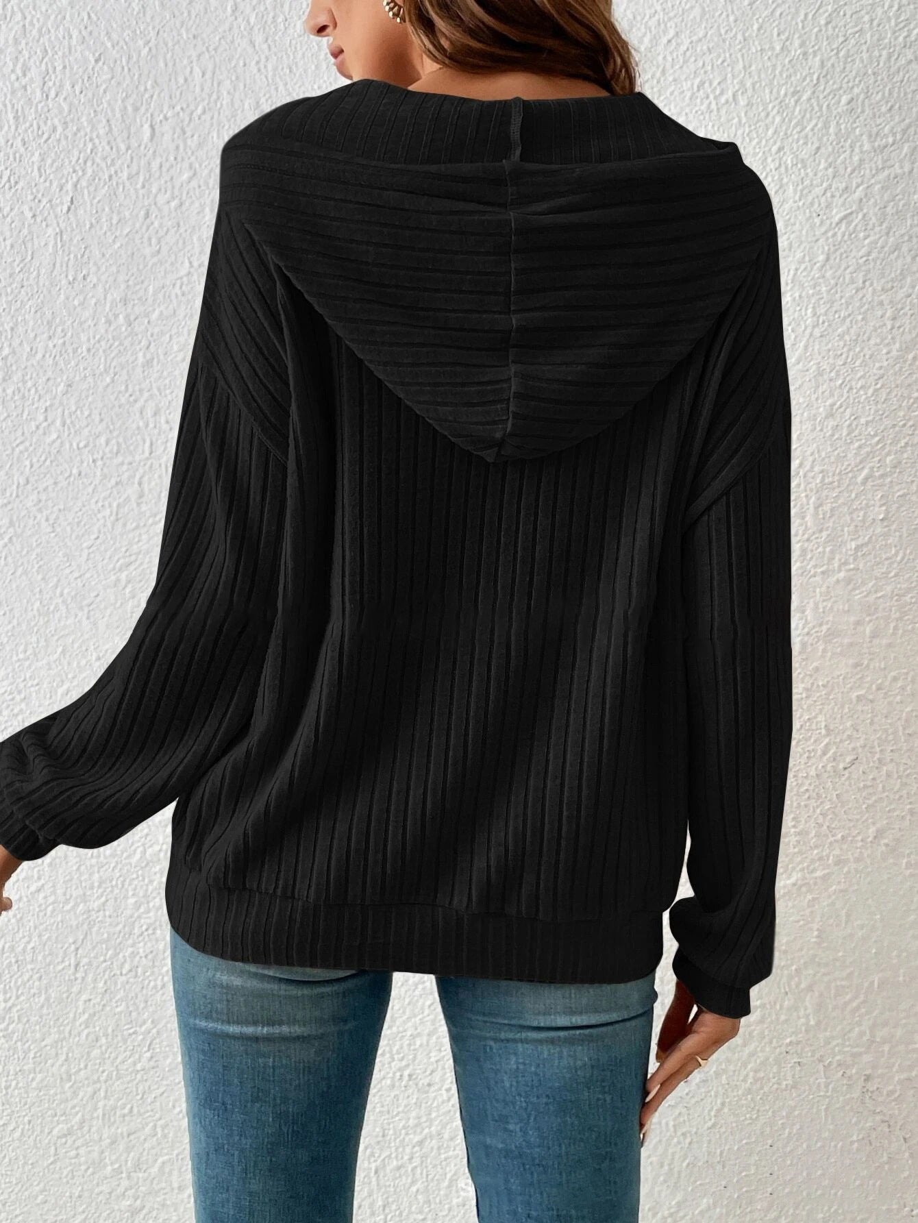 Winter Sunken Stripe Knit Sweater Hoodie