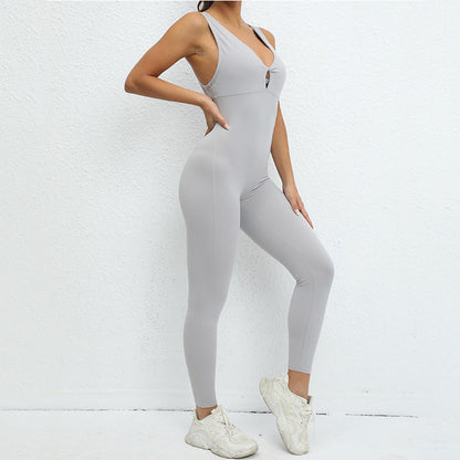 Sleeveless Cutout Ring Strap Yoga Jumpsuit