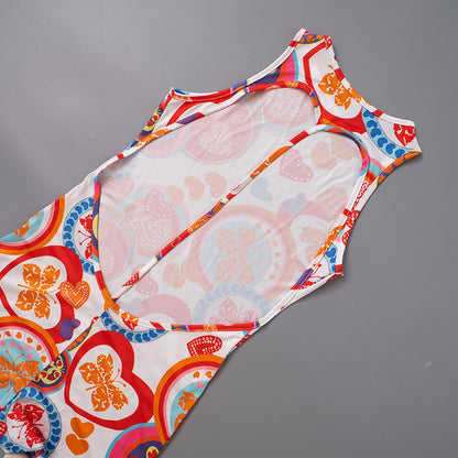 Eleganter, rückenfreier, ärmelloser bedruckter Strampler