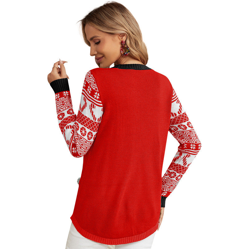 Christmas Jacquard Kitten Embroidered Pullover Sweater