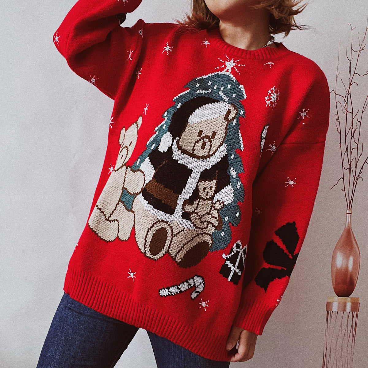 Christmas Bear Embroidered Casual Thick Pullover Sweater