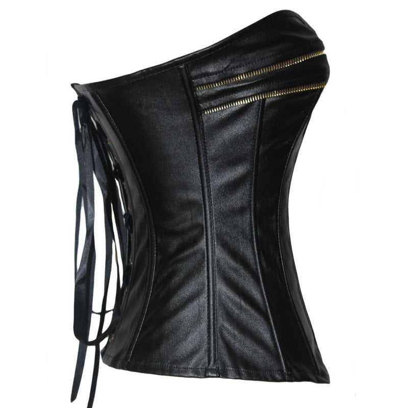 Tight Zipper Faux Leather Court Corset Shapewear