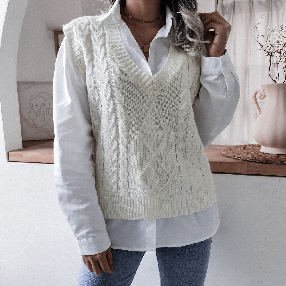 Casual Twist Knitted Loose Sweater Vest