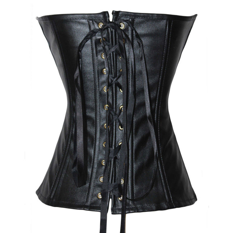 Tight Zipper Faux Leather Court Corset Shapewear