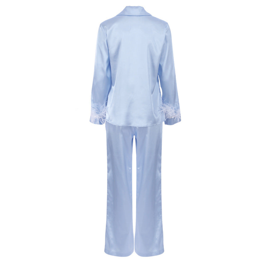 Artificial Silk Feather Detachable Long Sleeve Shorts Pajamas