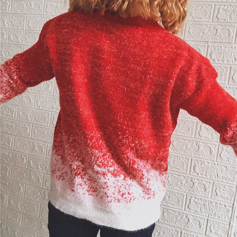 Christmas Half High Collar Snowflake Knitted Pullover Sweater