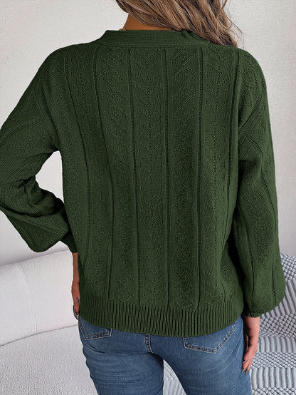 Twist Button Lantern Sleeve Pullover Sweater