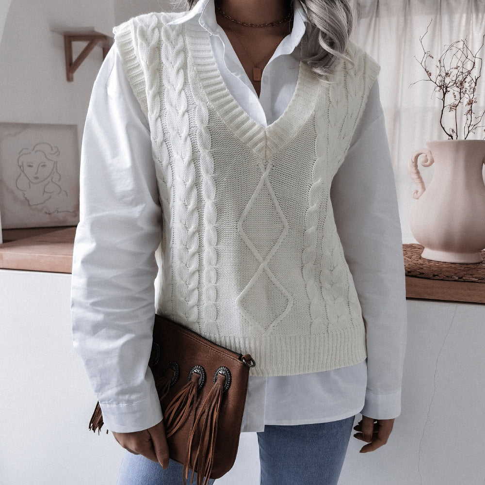 Casual Twist Knitted Loose Sweater Vest