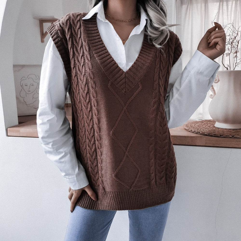 Casual Twist Knitted Loose Sweater Vest