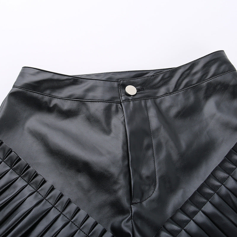 Elegant Leather Ruffle Frill Shorts