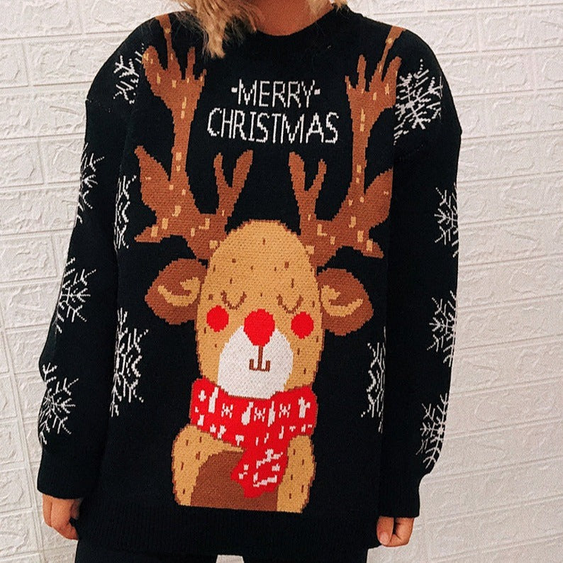 Christmas Sleepy Reindeer Knitted Pullover Sweater