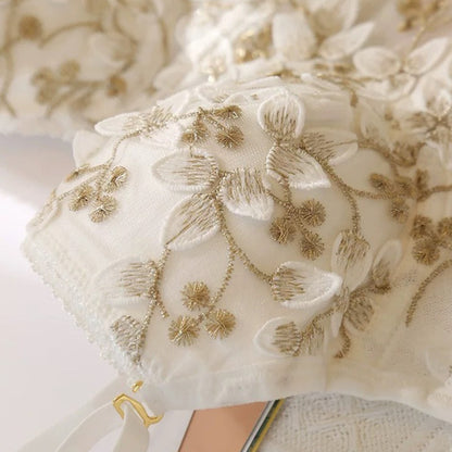 Thin Embroidery Underwired Strap Lace Bra Panty Set