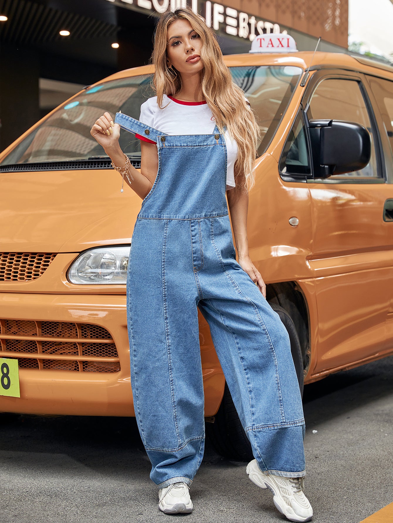 Casual Straight Denim Strap Jumpsuit