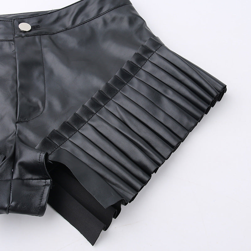 Elegant Leather Ruffle Frill Shorts