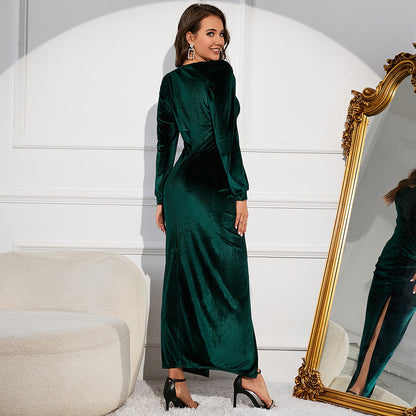 Robe de maternité en velours à manches longues