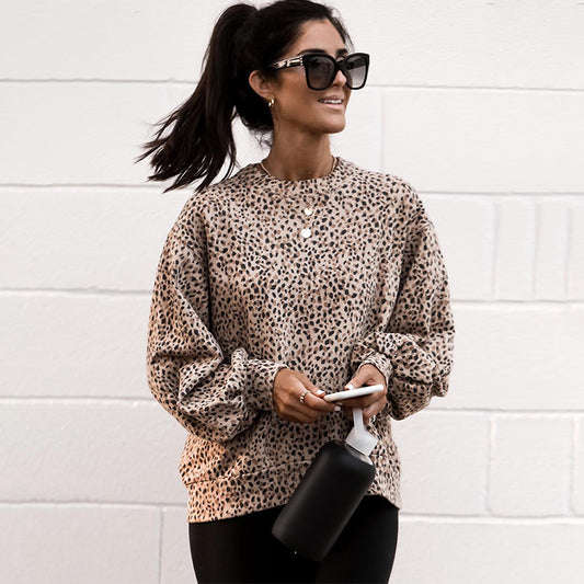 Pullover Leopard Printed Loose Sweatshirt