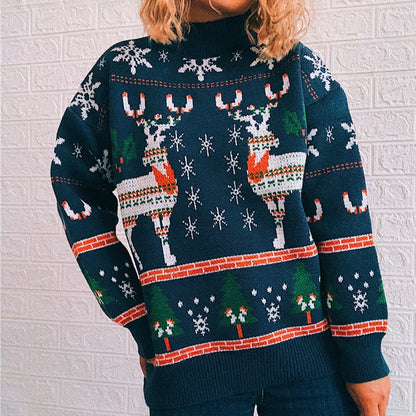 Christmas Elk Snowflake Tree Knitted Pullover Sweater