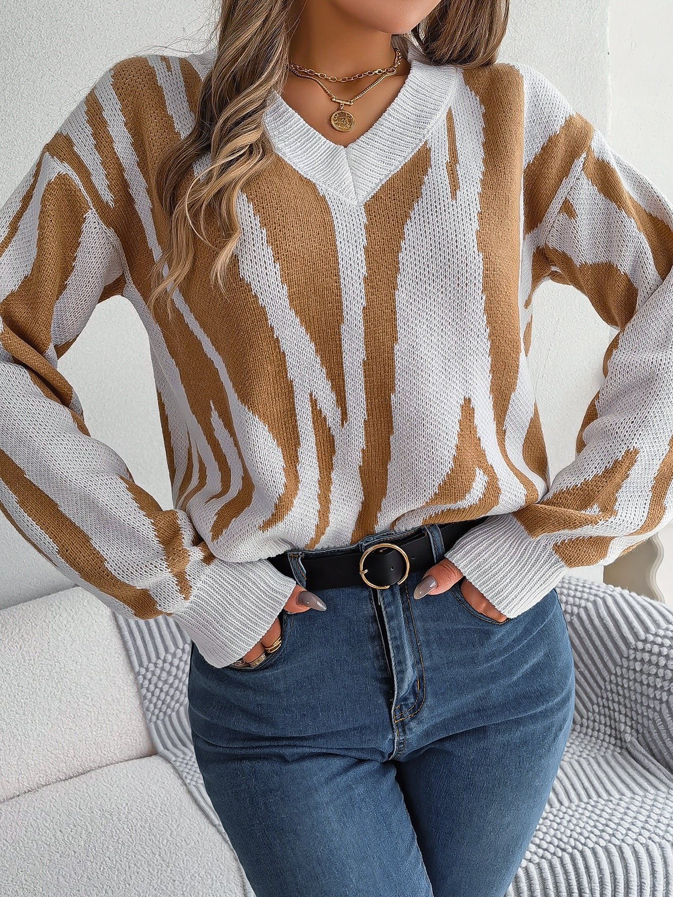 Casual Graffiti Striped Loose Pullover Sweater