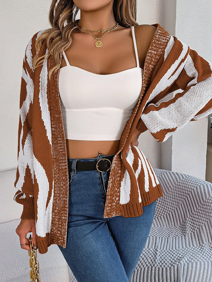 Casual Striped Knitted Lantern Sleeve Cardigan