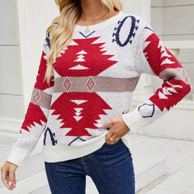 Christmas Geometric Pattern Long Sleeve Sweater