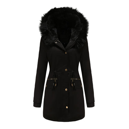Fleece Lined Fur Collar Hooded Jacket Parkas