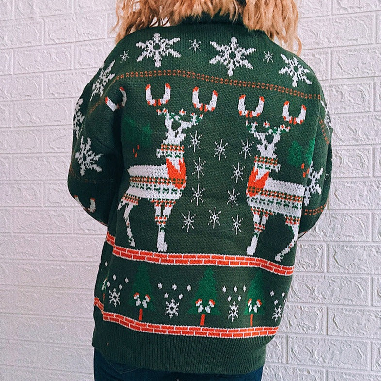 Christmas Elk Snowflake Tree Knitted Pullover Sweater