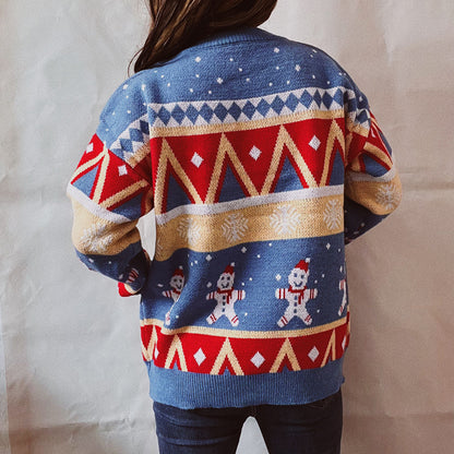 Pull de Noël décontracté en forme de bonhomme de neige tricoté