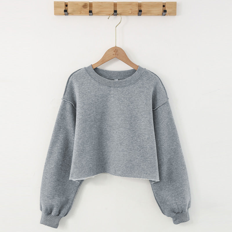 Fleece Lined Long Sleeve Short Cropped Sweatshirt